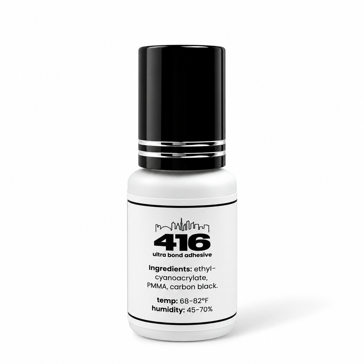 Close-up of BDTL 416 black lash adhesive bottle